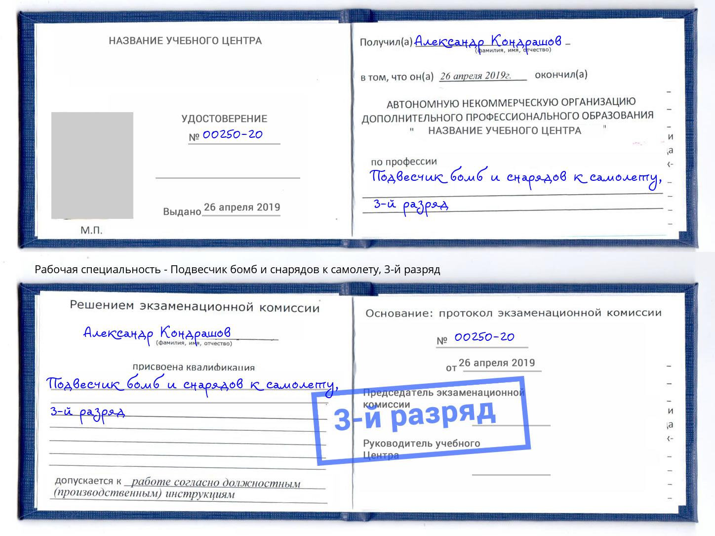 корочка 3-й разряд Подвесчик бомб и снарядов к самолету Сургут