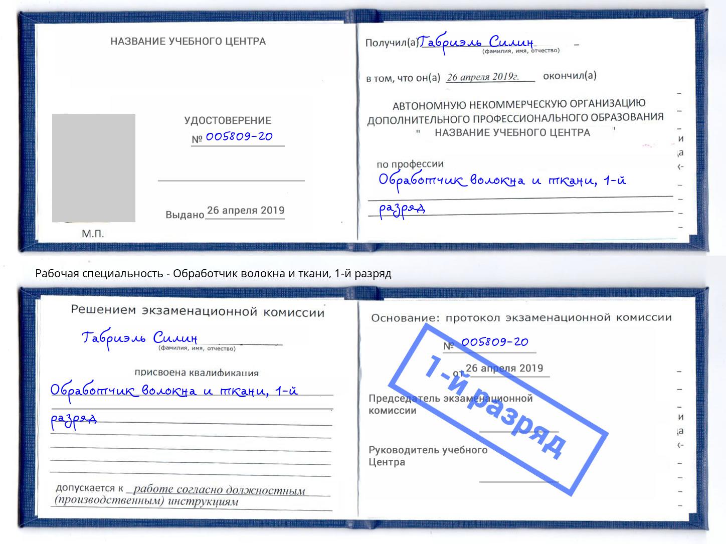 корочка 1-й разряд Обработчик волокна и ткани Сургут