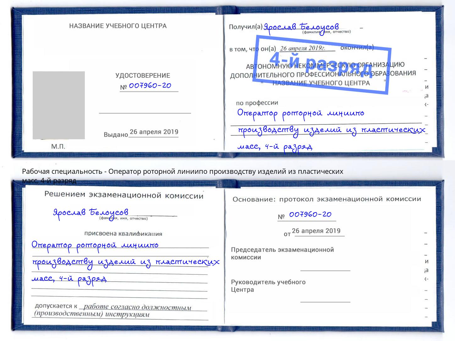 корочка 4-й разряд Оператор роторной линиипо производству изделий из пластических масс Сургут